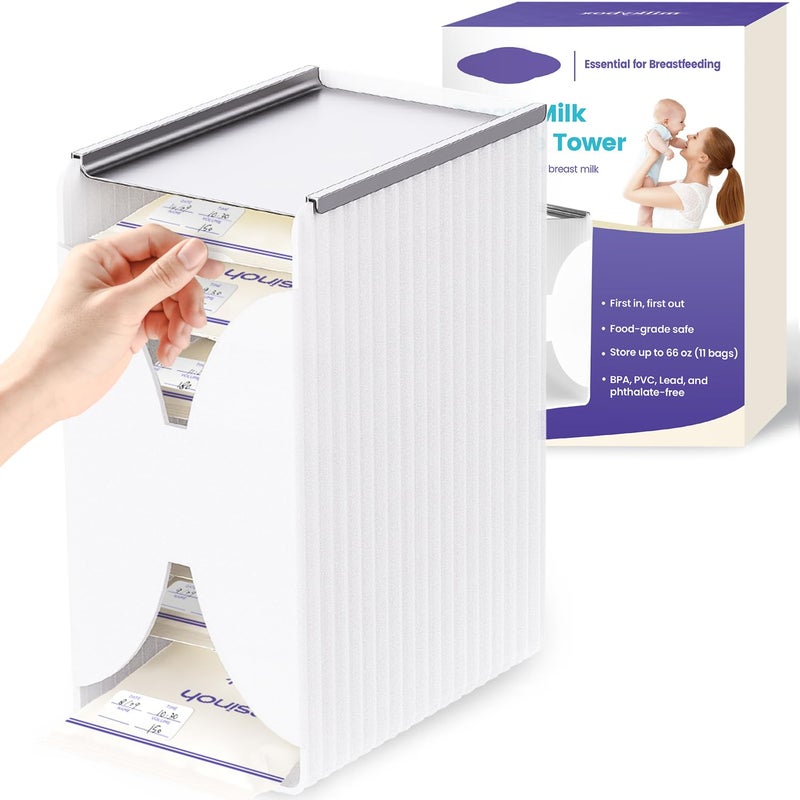 E1vee1 Freeze Organizer and Tower for Breastmilk Storage Bags, First-in First-Out Container Storing System with Quick-Freeze Tray to Freezing Breastmilk, Reusable and Breastfeeding Essentials - Image 1